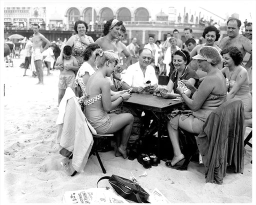 Coney Island Card Game On The Beach, Brooklyn - 1950s
