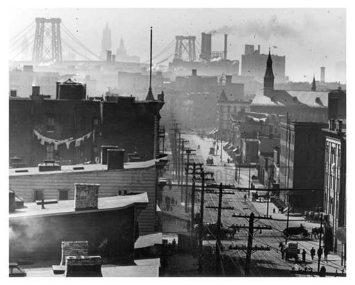Aerial View of Metropoloitan  Avenue with the Williamsburg Bridge in the Background - Williamsburg - Brooklyn, NY 1917 Old Vintage Photos and Images