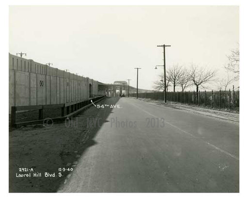 Laurel Hill Blvd & 54th Avenue beneath the approach to Kosciusco Bridge 1940  - Maspeth Queens NYC B Old Vintage Photos and Images