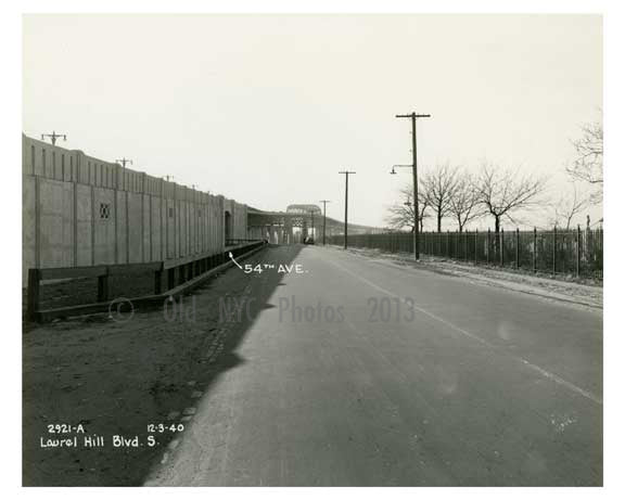 Laurel Hill Blvd & 54th Avenue beneath the approach to Kosciusco Bridge 1940  - Maspeth Queens NYC B Old Vintage Photos and Images