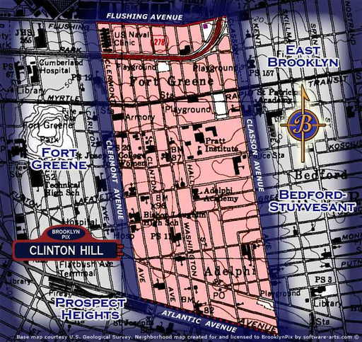 Neighborhood borders map for Clinton Hill Old Vintage Photos and Images