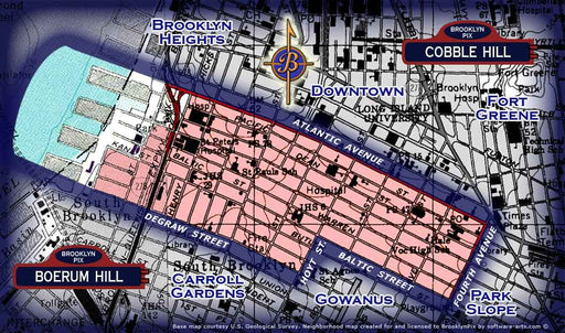 Neighborhood borders map for Cobble and Boerum Hills Old Vintage Photos and Images