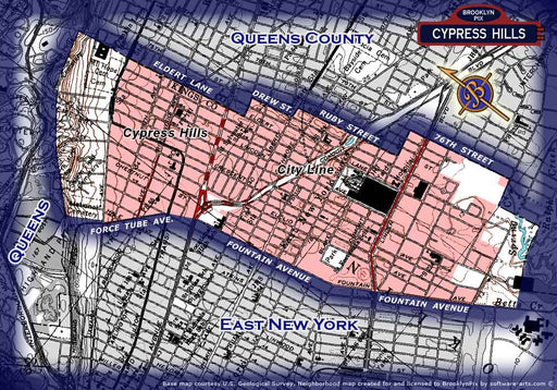 Neighborhood borders map for Cypress Hills Old Vintage Photos and Images