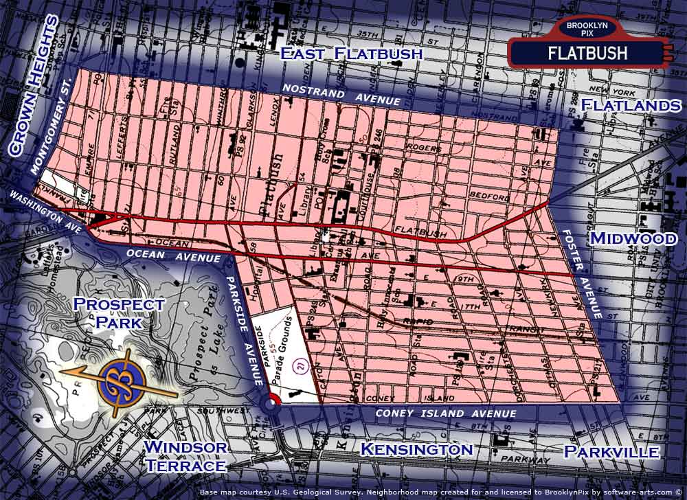 Neighborhood borders map for Flatbush Old Vintage Photos and Images