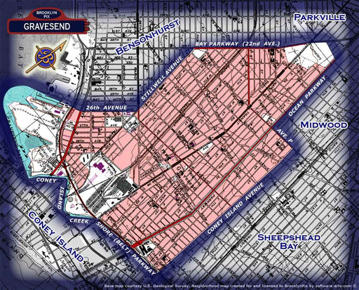 Neighborhood borders map for Gravesend Old Vintage Photos and Images