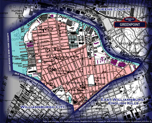 Neighborhood borders map for Greenpoint Old Vintage Photos and Images