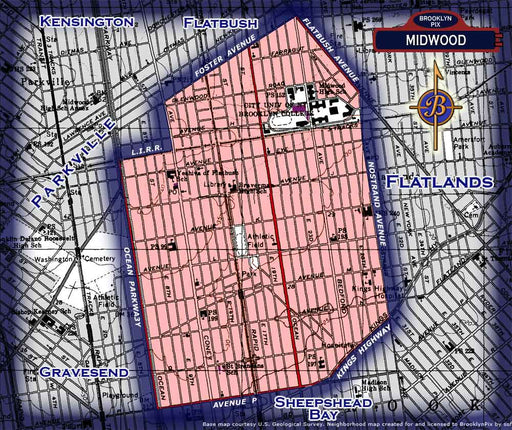 Neighborhood borders map for Midwood Old Vintage Photos and Images