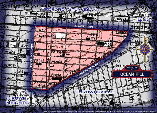 Neighborhood borders map for Ocean Hill Old Vintage Photos and Images