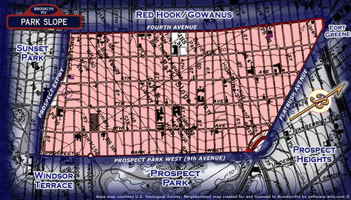 Neighborhood borders map for Park Slope Old Vintage Photos and Images