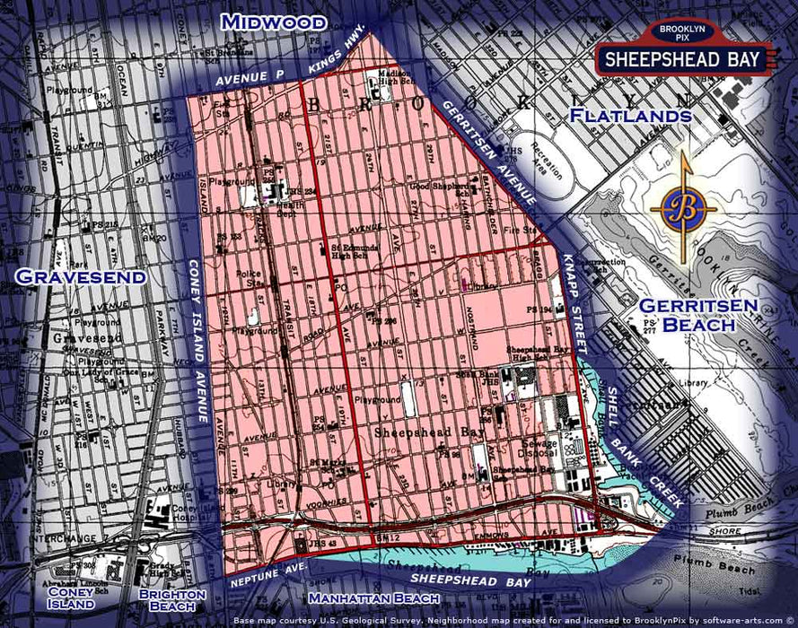 Neighborhood borders map for Sheepshead Bay Old Vintage Photos and Images