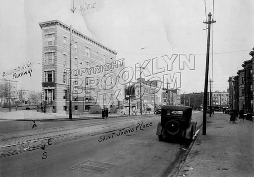 St. John's Place looking east from Eastern Parkway, Pitkin Avenue in the distance, 1930 Old Vintage Photos and Images