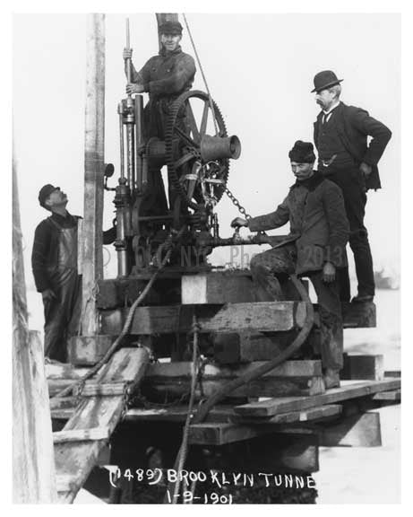 up close shot of Workers in 1901 Construction of the Brooklyn Tunnel on the East River Old Vintage Photos and Images