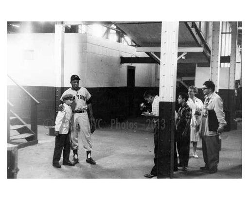 Willie Mays posing with a fan at Ebbets Field 1957 - Brooklyn NY