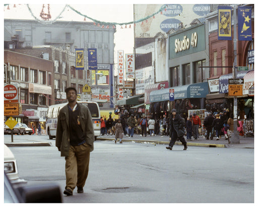 148th Street in The Bronx 'inside The Hub':149 Street, 3 Avenue, Melrose Avenue-just outside the picture, and Willis Avenue in the foreground. New York - 1990s.