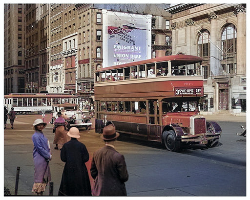 5th Avenue & 42nd Street New York City Double Decker Bus - 1920s