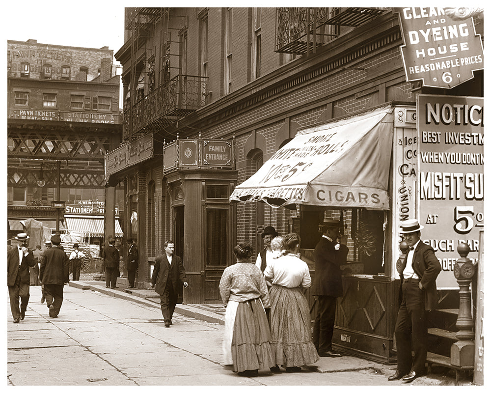 10 Cigars For 5 Cents, Delancey St. East of Bowery Manhattan - 1907