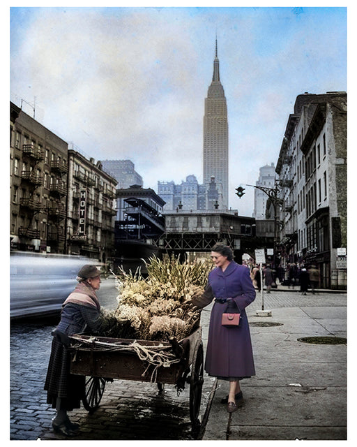 Flower Street Vendor Empire State Building - 1950s