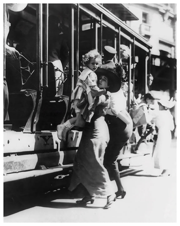 Getting on Broadway Trolley, New York City - 1913