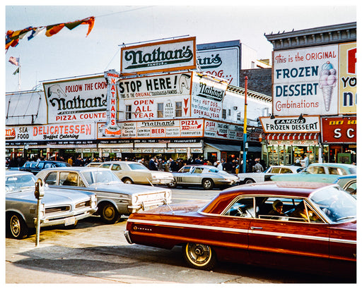 Nathan's Hot Dogs on Surf Avenue, Coney Island Brooklyn New York - 1960s