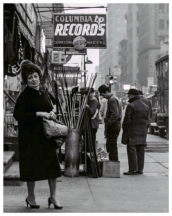 Lady in front of record shop,  New York City - 1950s