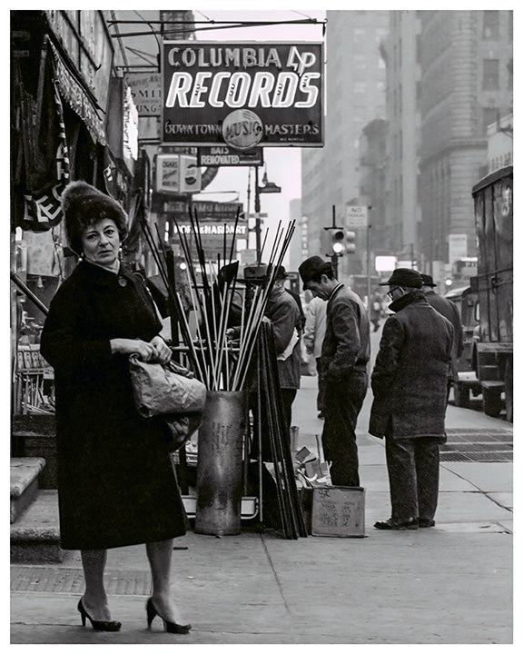 Lady in front of record shop,  New York City - 1950s