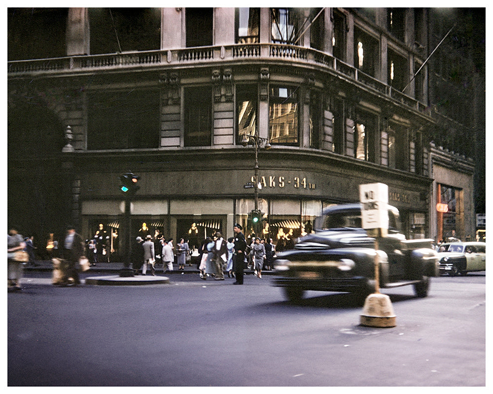 Nice Ford truck passing Saks - 34th,  New York City - 1958