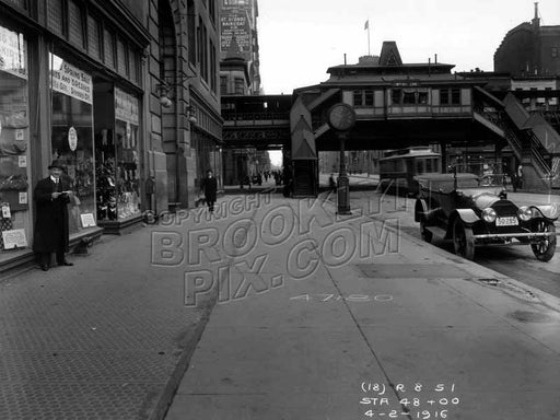 14th Street station of the 6th Avenue elevated, 1916, showing sidewalk vault lights - Greenwich Village - New York, NY Old Vintage Photos and Images