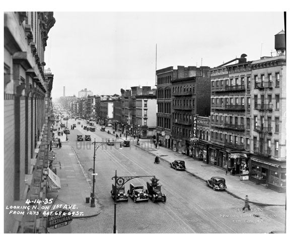 1st Ave view north from between 68th & 69th  1935 - Upper East Side - Manhattan - New York, NY Old Vintage Photos and Images