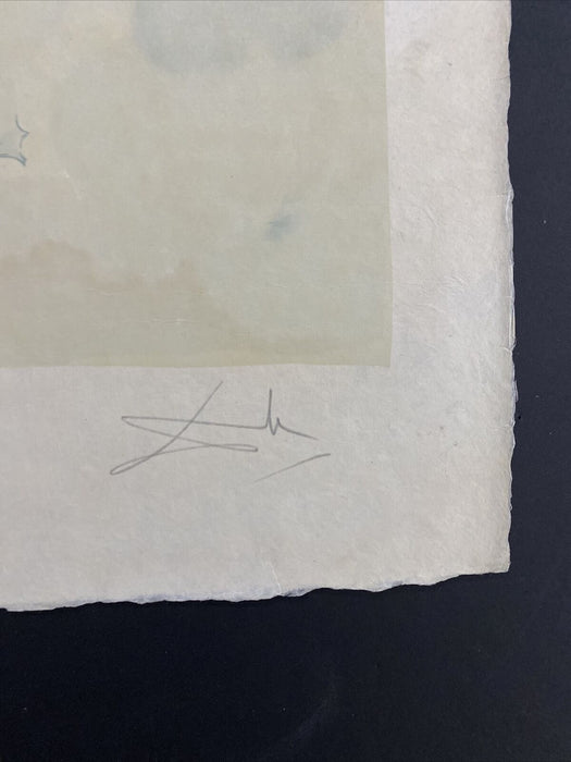 Salvador Dali Hand Signed Vintage Art Print On Rice Paper, Minor Water Damage