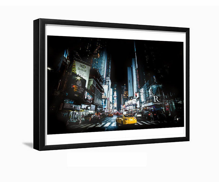 Times Square Night New York City Manhattan Taxi Framed Photo