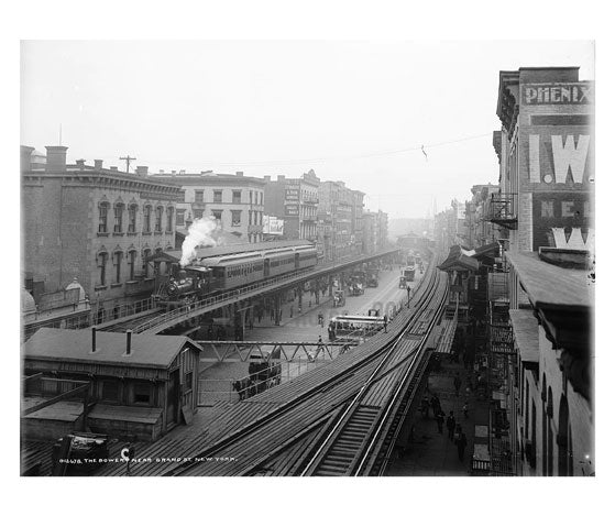 3rd Ave elevated train line over Bowery & Grand Street - Little Italy - Downtown Manhattan Old Vintage Photos and Images