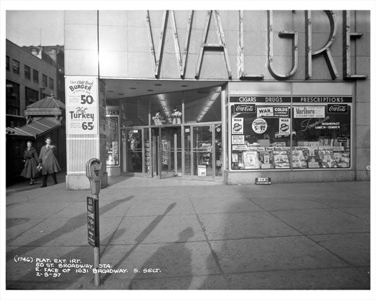 50th Street & Broadway by Subway & Walgreens 1957 - Midtown Manhattan Old Vintage Photos and Images