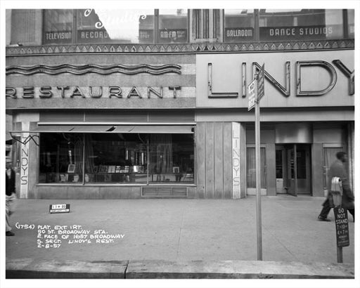 50th Street & Broadway in front of Lindy's Restaurant 1957 - Midtown Manhattan - New York, NY Old Vintage Photos and Images