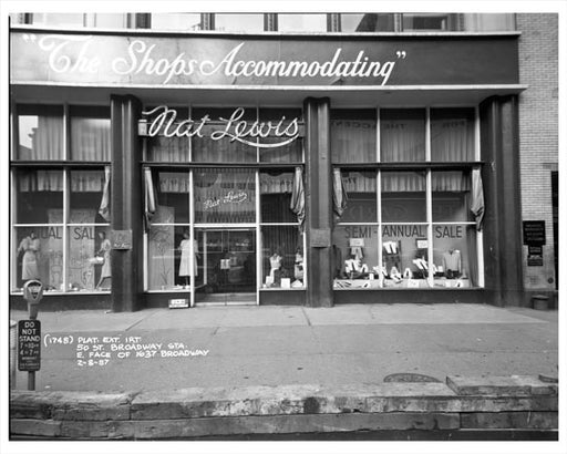 50th Street & Broadway in front of Nat Lewis Clothing Shop 1957 - Midtown Manhattan Old Vintage Photos and Images