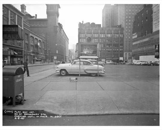 52nd Street & Broadway in front of Kinney Parking 1957  - Midtown Manhattan - New York, NY Old Vintage Photos and Images