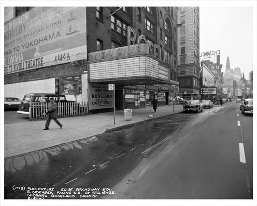 52nd Street & Broadway in front of Roseland Ballroom 1957  - Midtown Manhattan - New York, NY Old Vintage Photos and Images