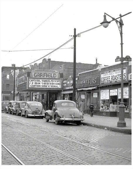 Cars lined along 5th Ave & 1st - Fort Hamilton line Old Vintage Photos and Images