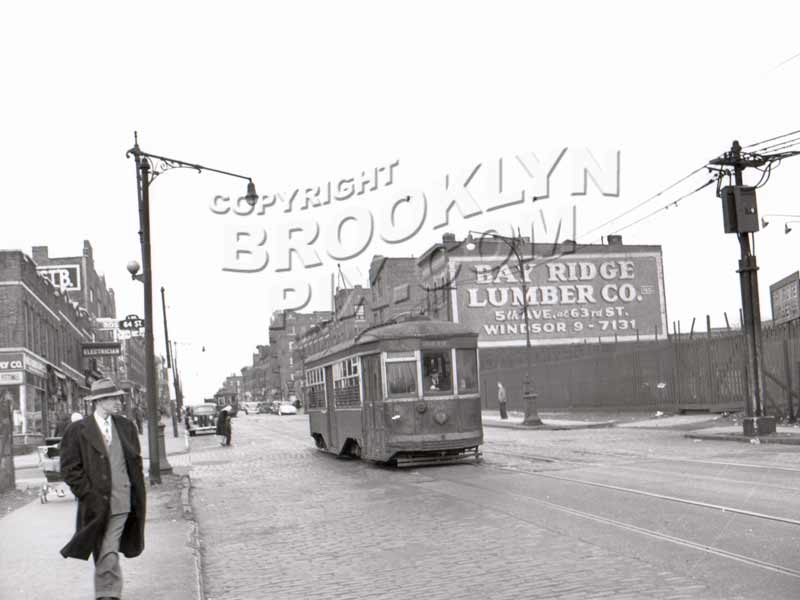 5th Avenue at 64th Street, 1949, last day of trolley operation