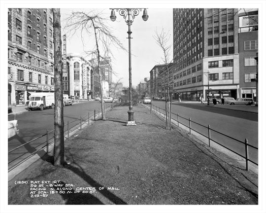 60th Street & Broadway looking at Prescott Hotel 1957 - Upper West Side - Manhattan - New York, NY Old Vintage Photos and Images