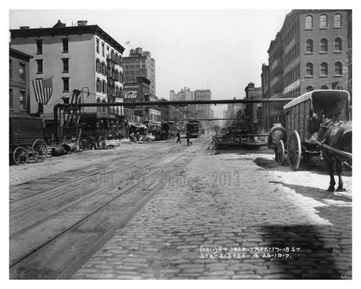 7th Avenue - between 17th & 18th Streets with a Huge Coca-Cola Billboard in the background 1917 Chelsea NYC Old Vintage Photos and Images