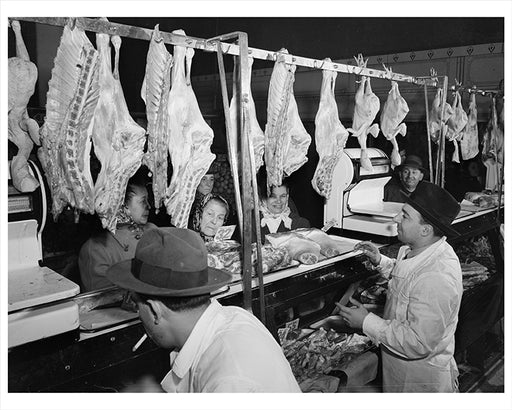 Italian Meat Stall in First Avenue Market at 10th Street NYC - 1943