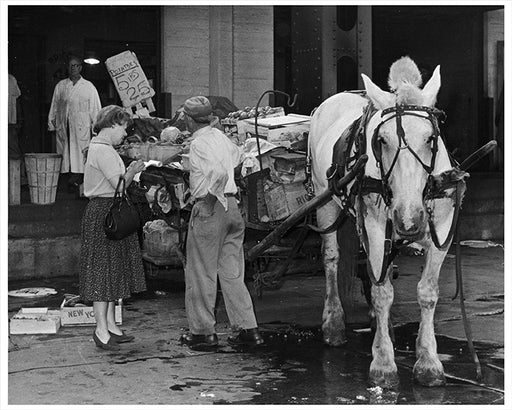 Produce Vendor Horse-Drawn Cart at Washington Market, New York City - 1960