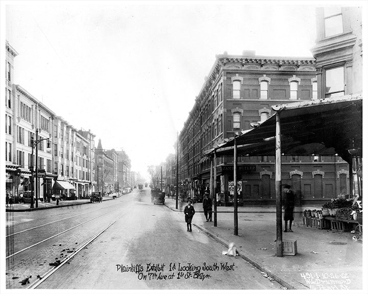 7th Avenue looking southwest to 1st Street; PS 321 now on the right, 1922 Park Slope
