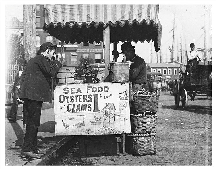 Oysters & Clams for 1 cent, Dry Dock NYC - 1910