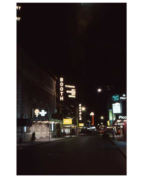 A Night time view of the Theater District 1970s Manhattan Old Vintage Photos and Images