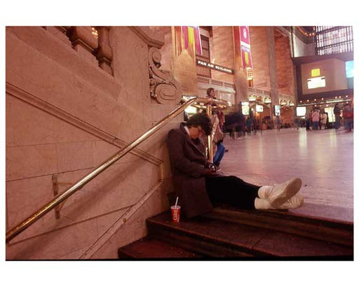 A sleepy commuter - Inside Grand Central Station 1988 Old Vintage Photos and Images