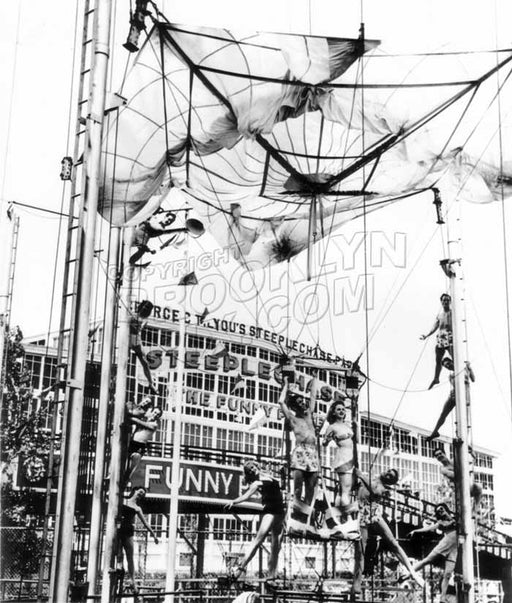 Acrobatic Show at the Parachute Jump, Steeplechase Park, 1940s Old Vintage Photos and Images