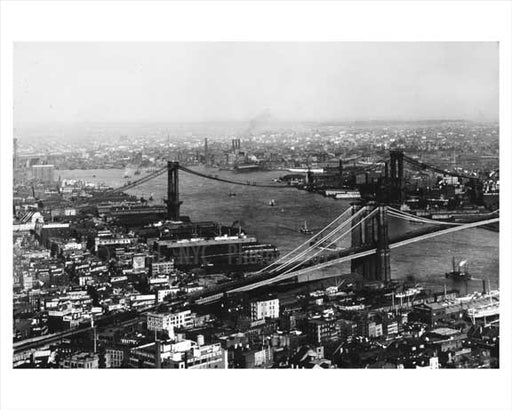 Aerial View of Manhattan and Western Brooklyn showing the Brooklyn Bridge  & Manhattan bridge under construction  1908 NYC