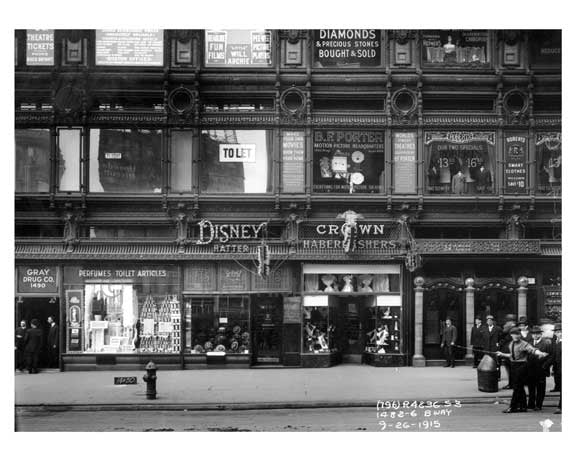 An early "Disney" Store 1482 - 1486 Broadway  - Theater District - Midtown Manhattan 1915 Old Vintage Photos and Images