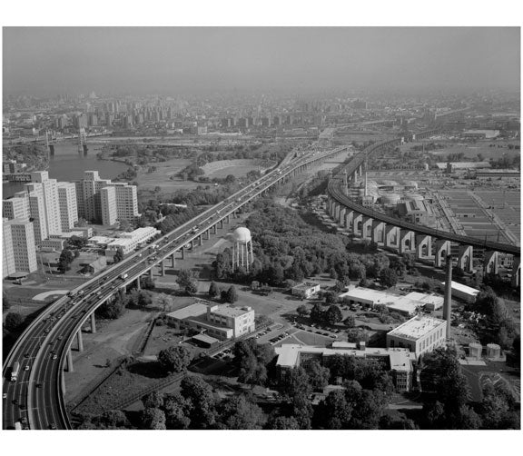 Approach viaduct to Triborough suspension span from Randall's Island toll / exchange plaza Old Vintage Photos and Images